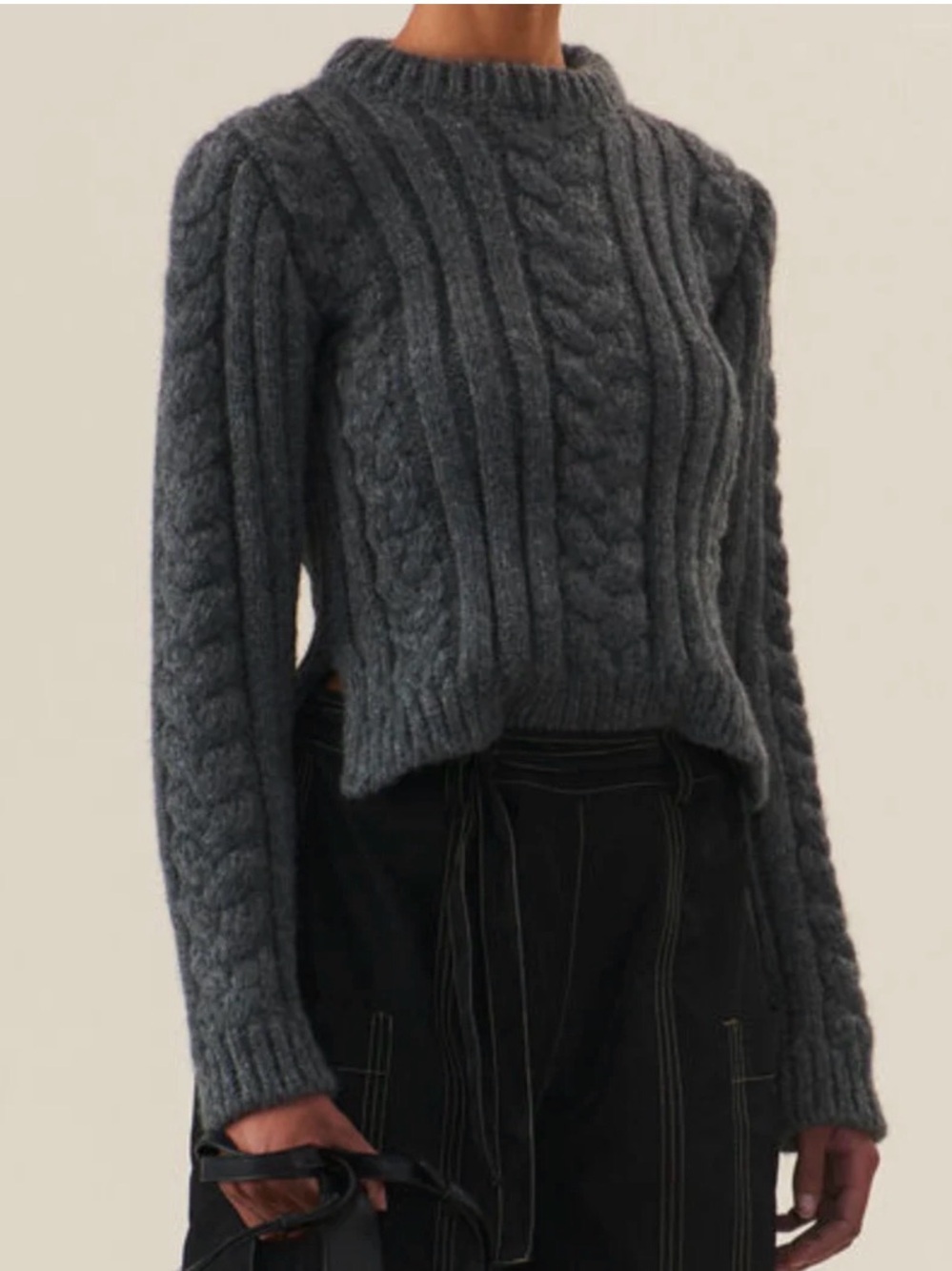 Ganni Chunky Cable Knit Cropped Sweater - Gray, S